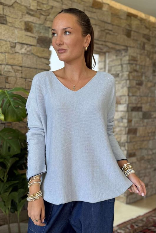 Made in Italy Juno Two Tone Knit Powder & Navy